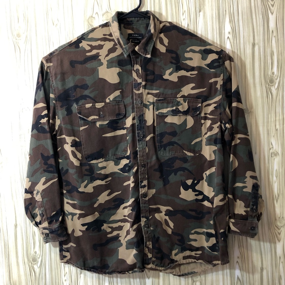 Zara Camoflauge Button Front Shirt
